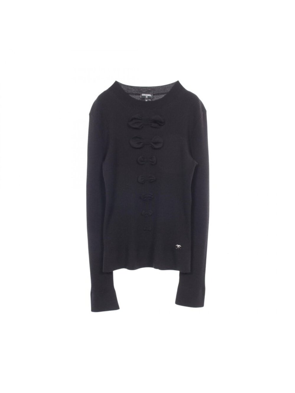 Chanel Knit CC Logo Ribbon Rib Wool Sweater